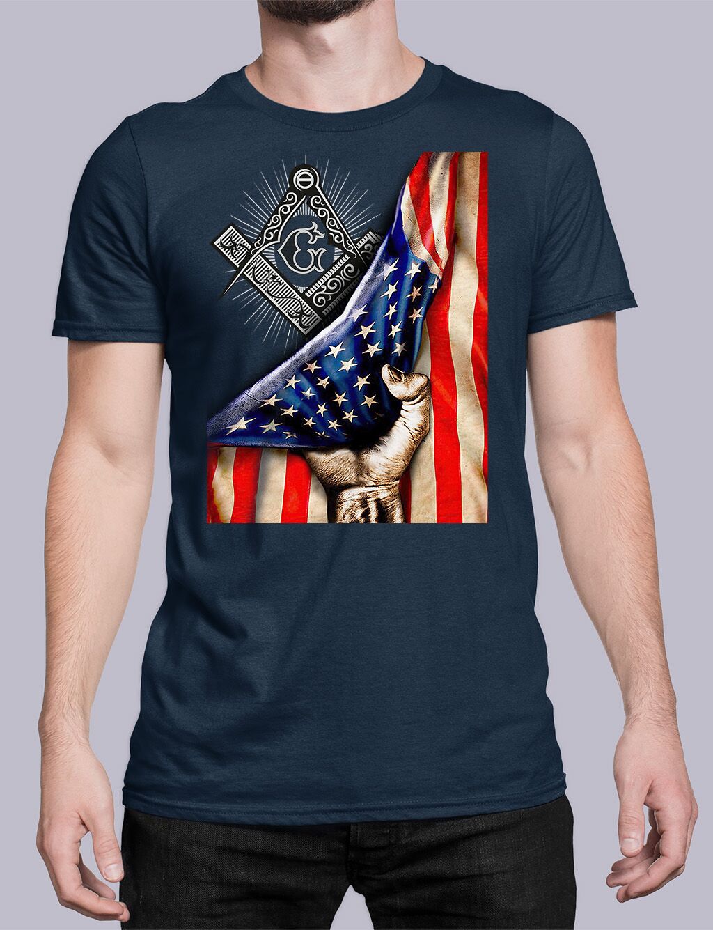 Masonic American Flag T-Shirt Front - Image 2