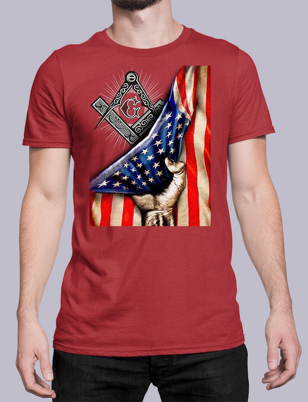 Masonic American Flag T-Shirt Front - Image 4