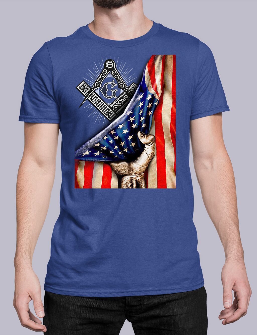 Masonic American Flag T-Shirt Front - Image 3