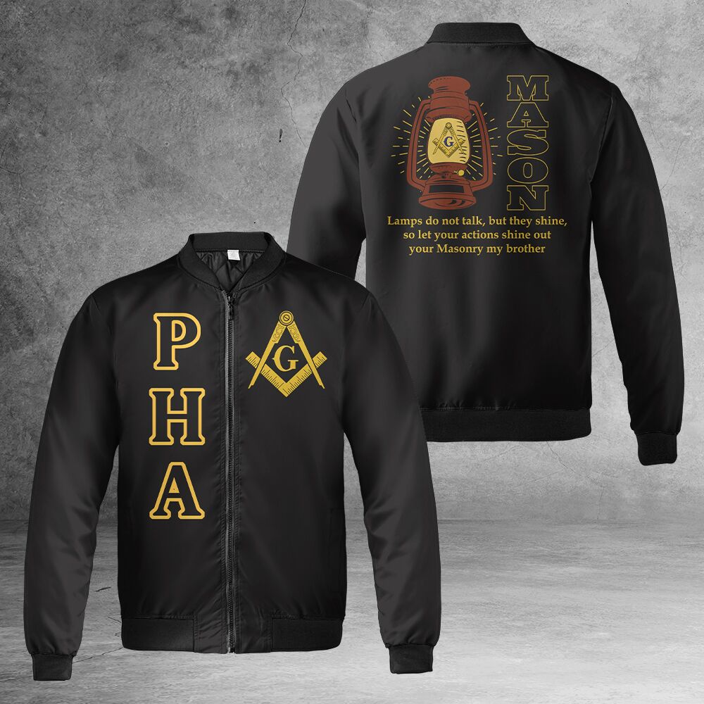 PHA Lamps Do Not Talk Masonic Quilt Bomber Jacket