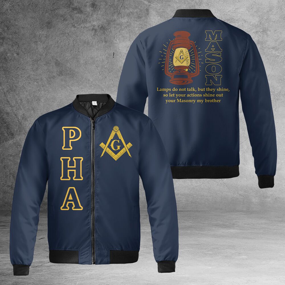 PHA Lamps Do Not Talk Masonic Quilt Bomber Jacket - Image 2