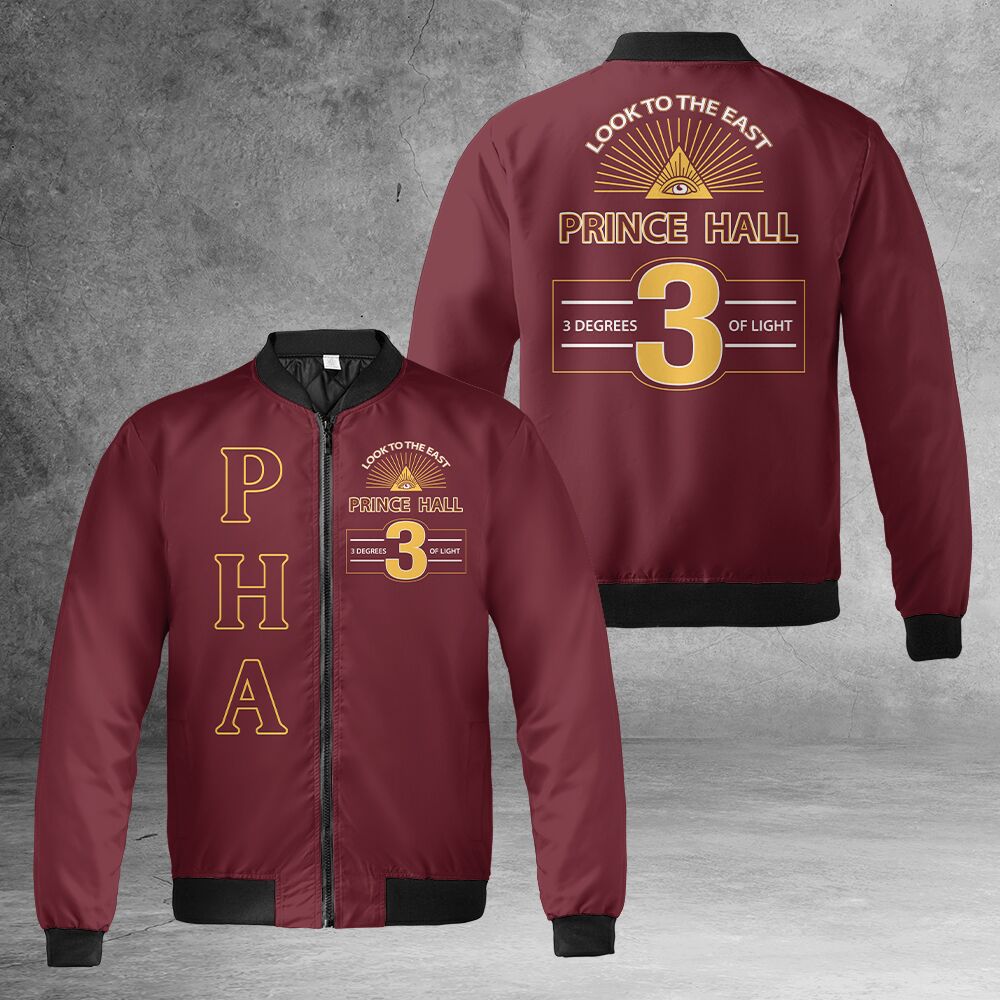 PHA Look To The East Masonic Quilt Bomber Jacket - Image 3