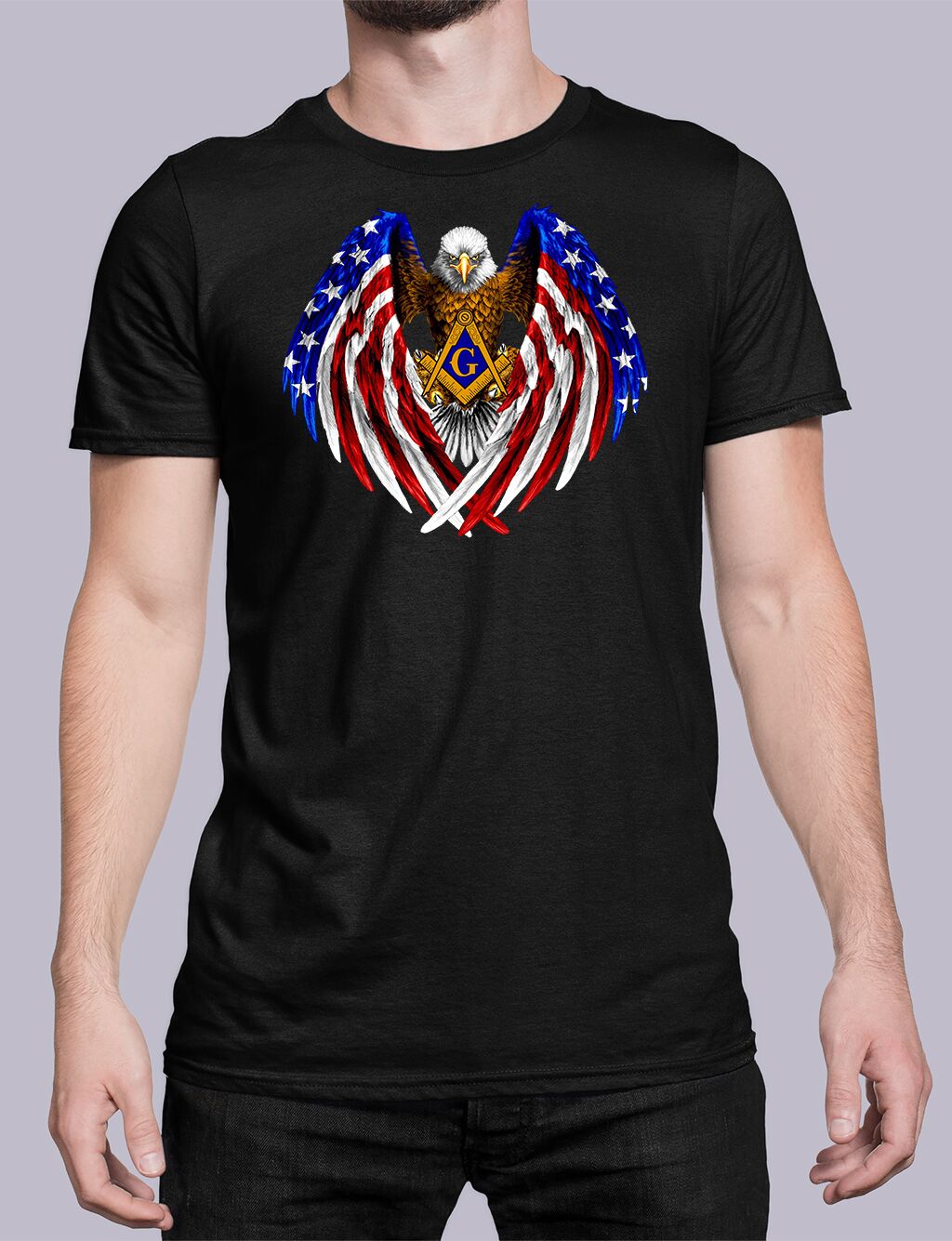 Patriotic Flag Eagle Wings Holding Square & Compass Masonic T-shirt