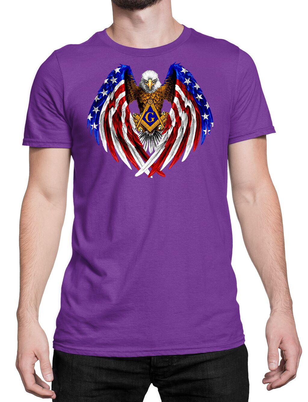 Patriotic Flag Eagle Wings Holding Square & Compass Masonic T-shirt - Image 4